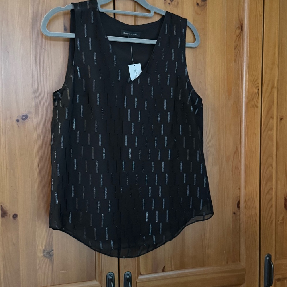 Banana Republic Sheer Black and Metallic Sleeveless Blouse- Fully lined- Size M